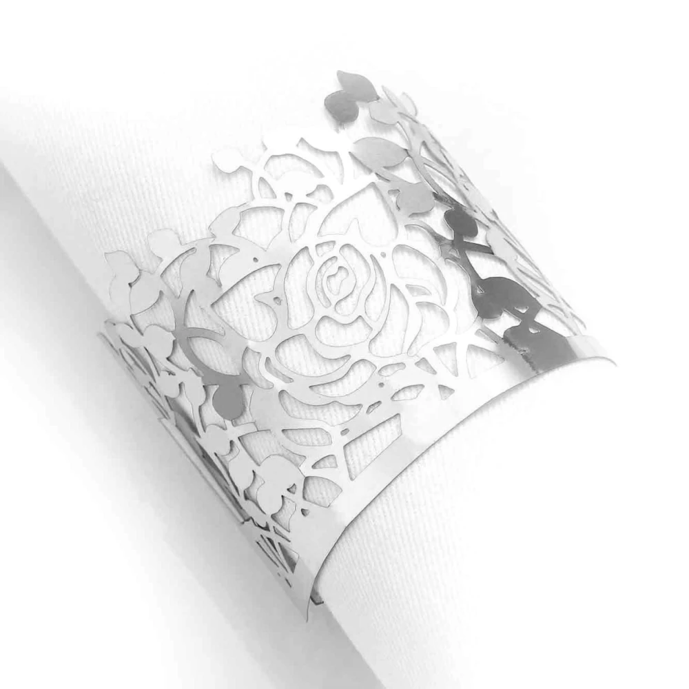 50pcs Rose Flower Paper Napkin Rings Paper Napkin Holders Tables Napkin Rings Ornament