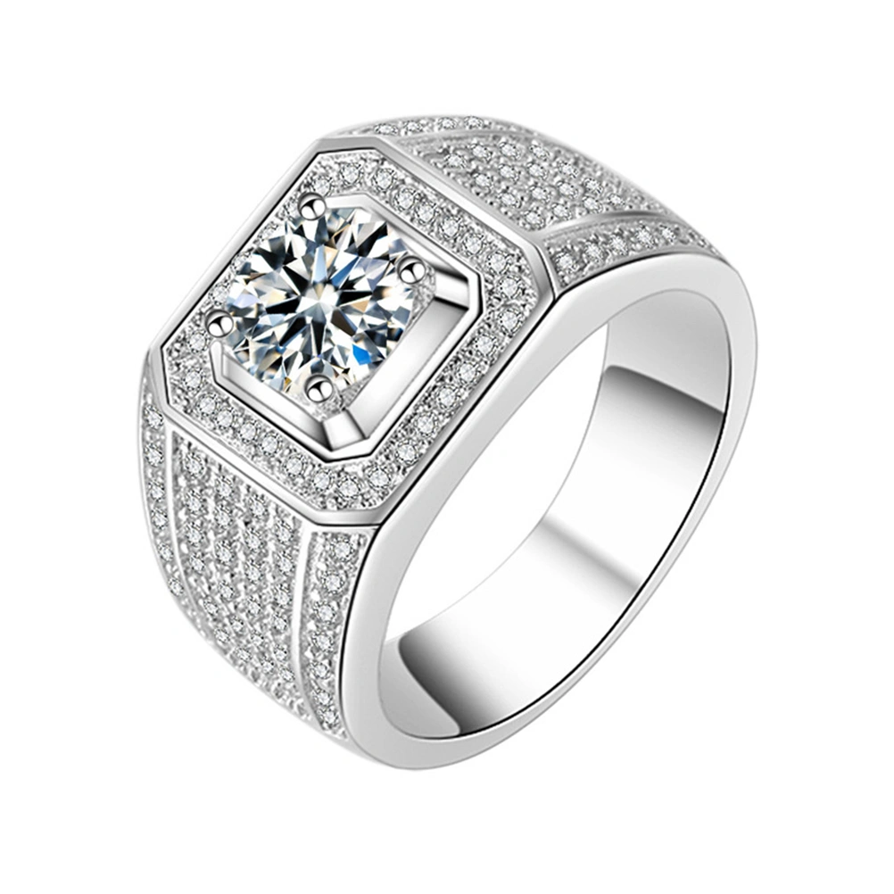 Platinum Plating Zircon Ring Shiny Crystal Diamond Ring Rhinestone Jewelry for Men - US Size 7