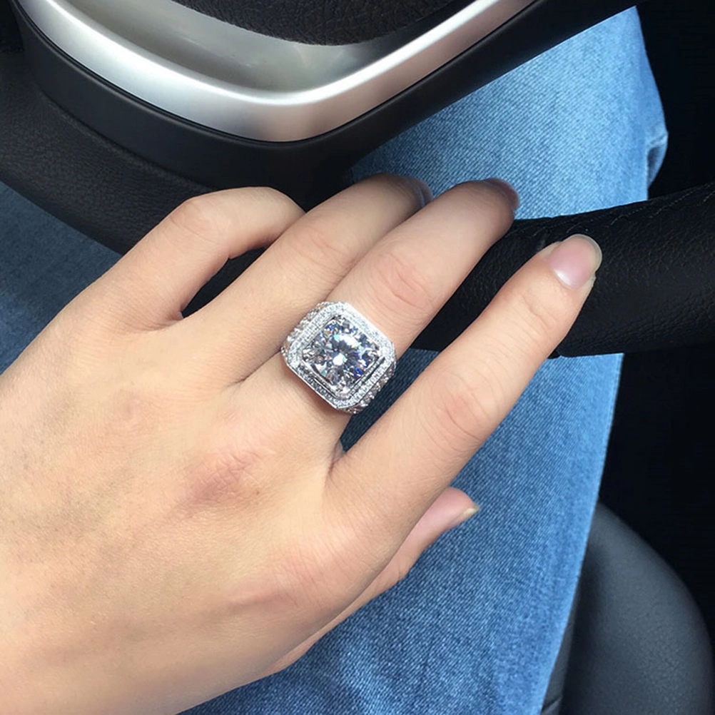 Platinum Plating Zircon Ring Shiny Crystal Diamond Ring Rhinestone Jewelry for Men - US Size 7