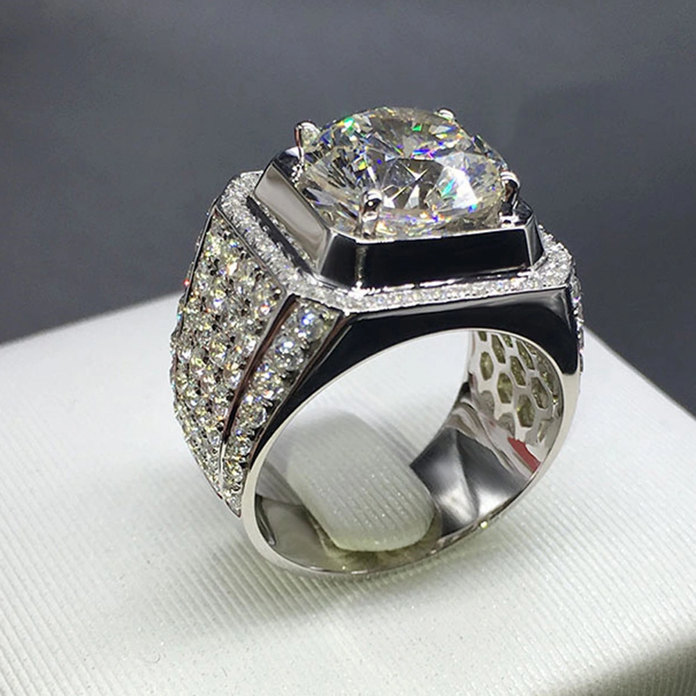 Platinum Plating Zircon Ring Shiny Crystal Diamond Ring Rhinestone Jewelry for Men - US Size 7