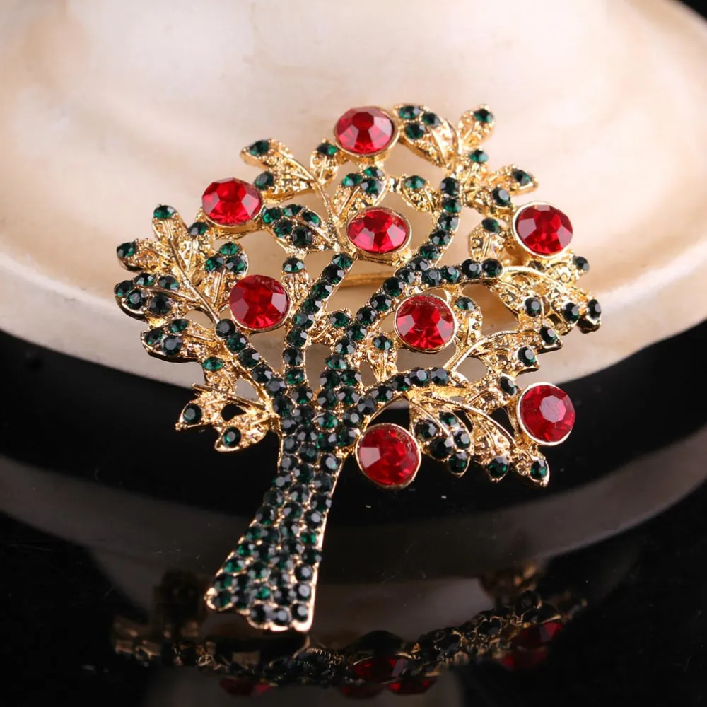 Cartoon Vintage Colored Christmas Tree Rhinestone Brooch Pin Breastpin Jewelry Accessories Gift for Women Men