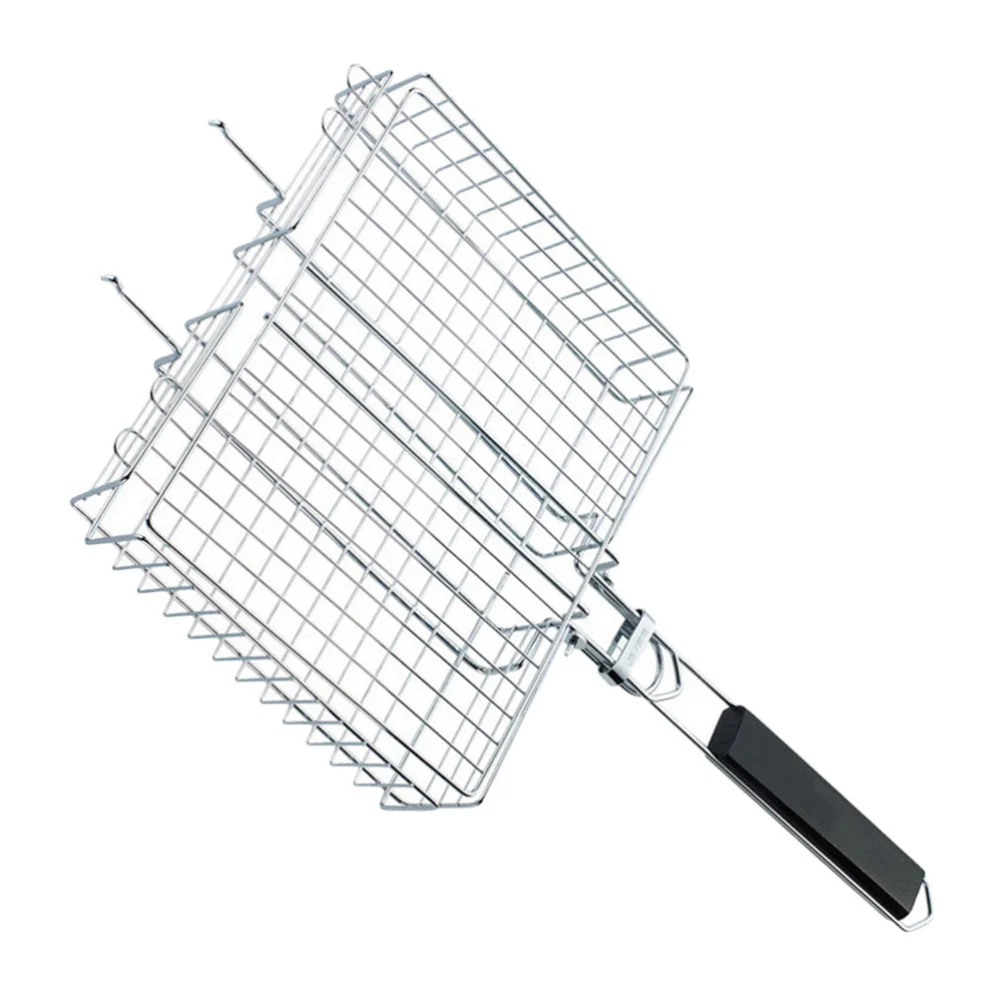 1Pc BBQ Grill Outdoor Barbecue Tool Folding Roast Fish BBQ Rack (Silver)