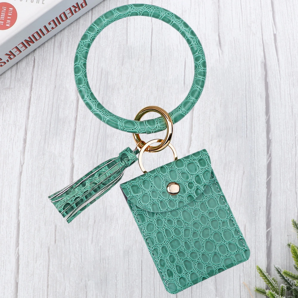 PU Leather Coin Purse Crocodile Grain Big Circle Ring Bangle Hanging Keychain Flap Buckle Mini Cards Container Wallet (Green)