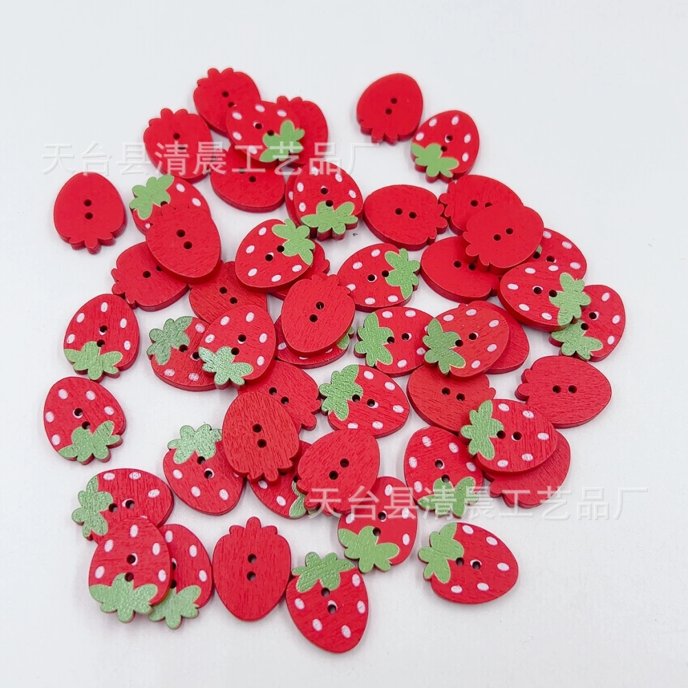 50 pcs Wooden Sewing Buttons Double Holes Buttons DIY Sewing Buttons Strawberry Buttons