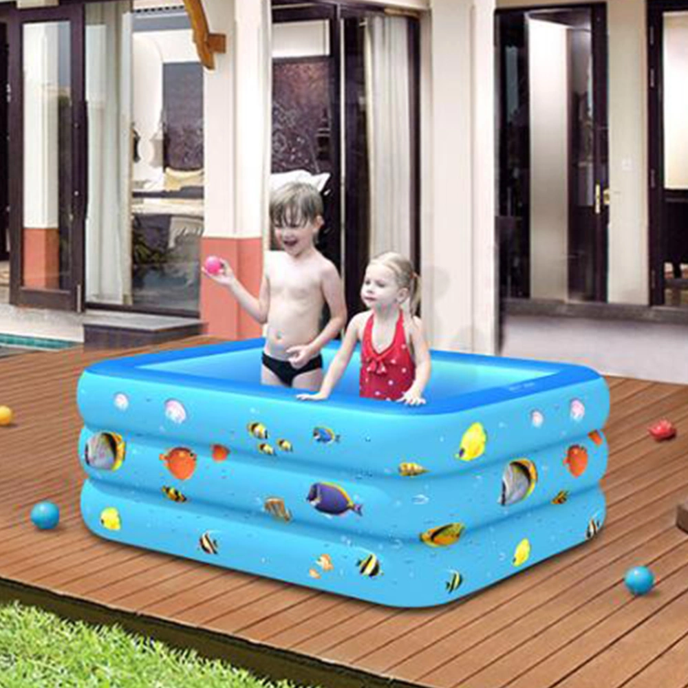 1PC Inflatable Pool Bathtub Funny Water Mattress Swimming Pool Toy for Boys Girls Babies (Blue, 130cm, Three Layers)