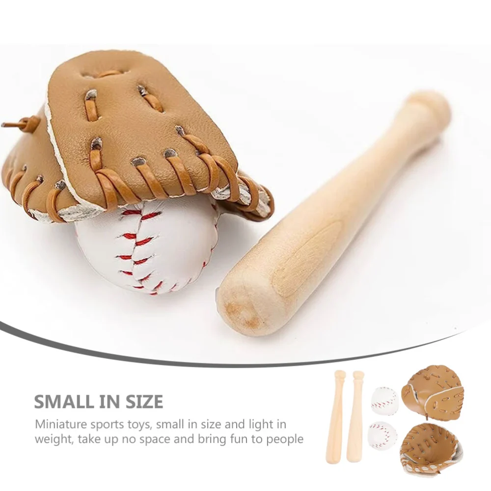 2 Sets Miniature Baseball Bat Glove Ball Kit Dolls House Mini Baseball Kit