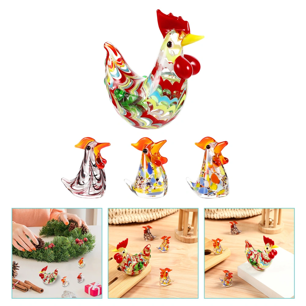 4Pcs Glass Rooster Decors Japanese Style Animals Statues Desktop Chicken Figurines