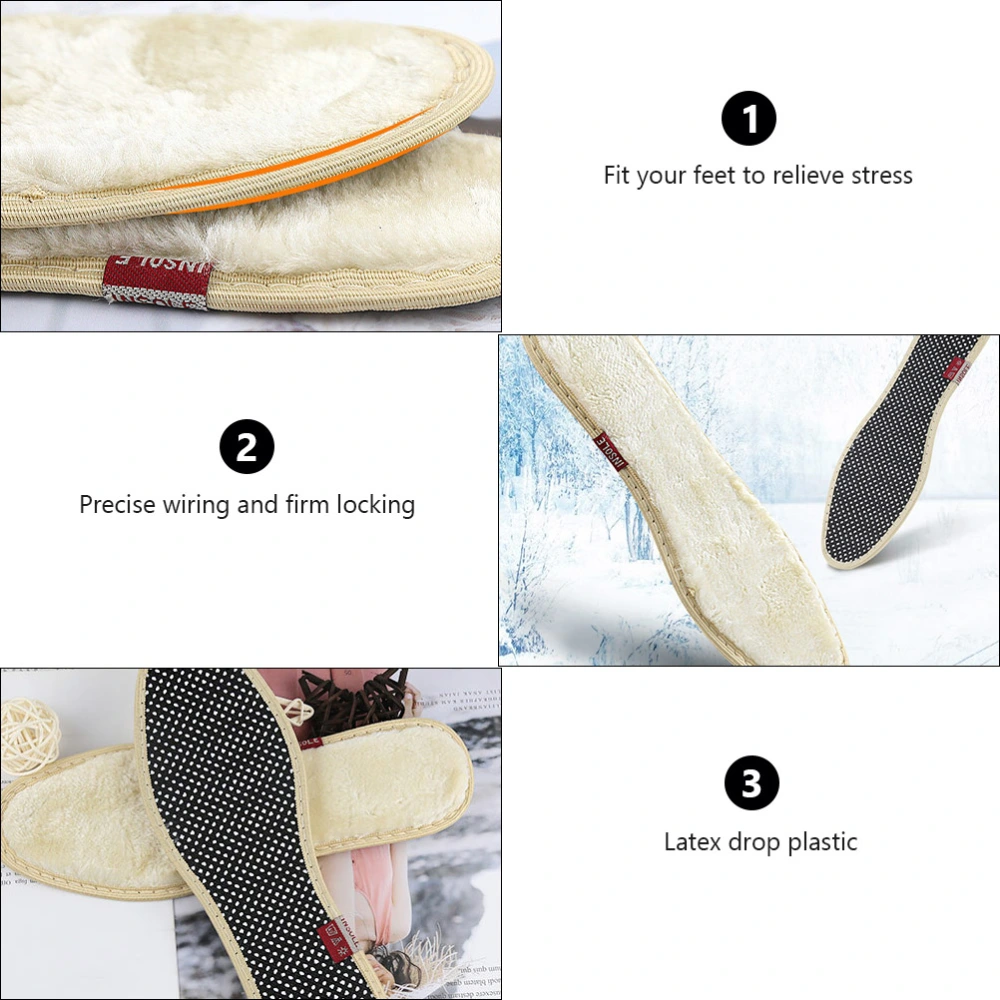 2 Pairs of Winter Imitation Wool Insoles Thickened Warm Breathable Shoe Pads