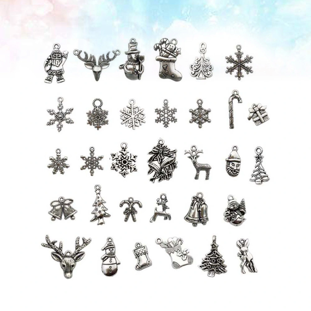 50Pcs Antique Christmas Themed Alloy Pendant Retro Xmas Hanging Pendant Charms Accessories for Bracelet Earrring Jewelry Making (Silver)