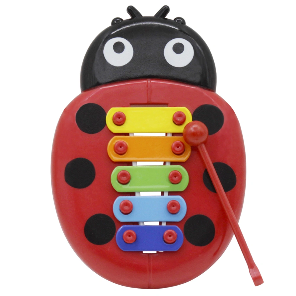 ABS Ladybird Shaped Xylophone Percussion Musical Toy with 5-Note Colorful Aluminum Plate for Toddle Kid (Red)