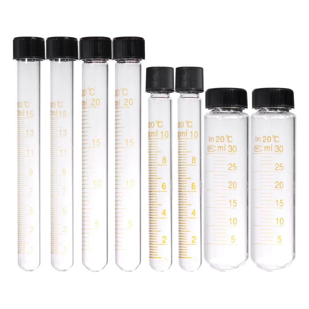 8PCS/4Set Graduated Glass Test Tube with Screw Caps High Temperature Resistant Calibration Test Tube