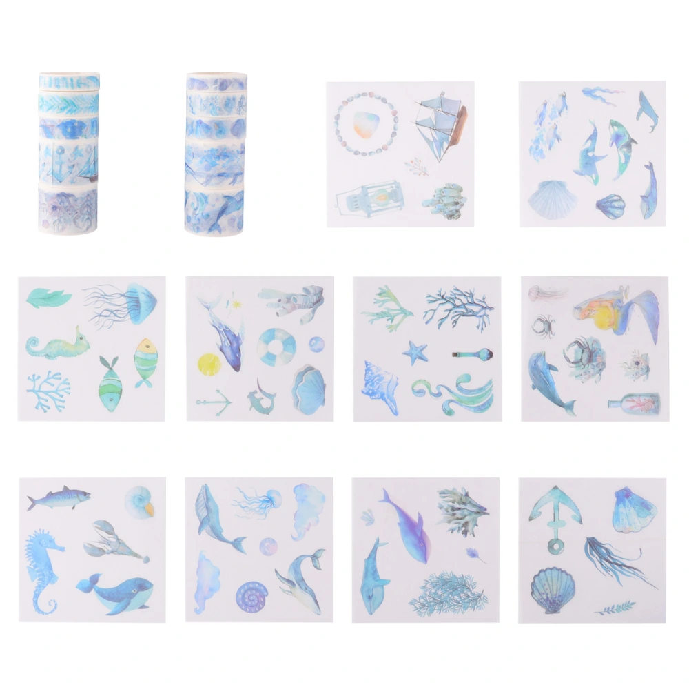 10 Rolls of Delicate Scrapbook Tapes Set Notebook Stickers Creative Book Tape (Colorful Deep Sea)