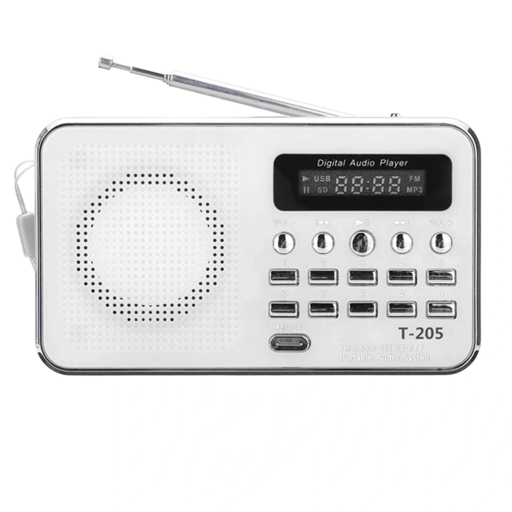 1 Set FM Radio with Antenna Mini Mobile Phone Computer Stereo Portable Outdoor Speaker for Outdoor Use (Host+Battery+Charging Cable+Audio Cable White)