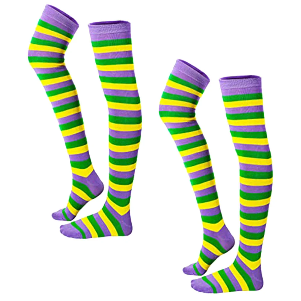 2 Pairs of Over The Knee Carnival Stockings Creative Striped Socks Party Costume Supplies