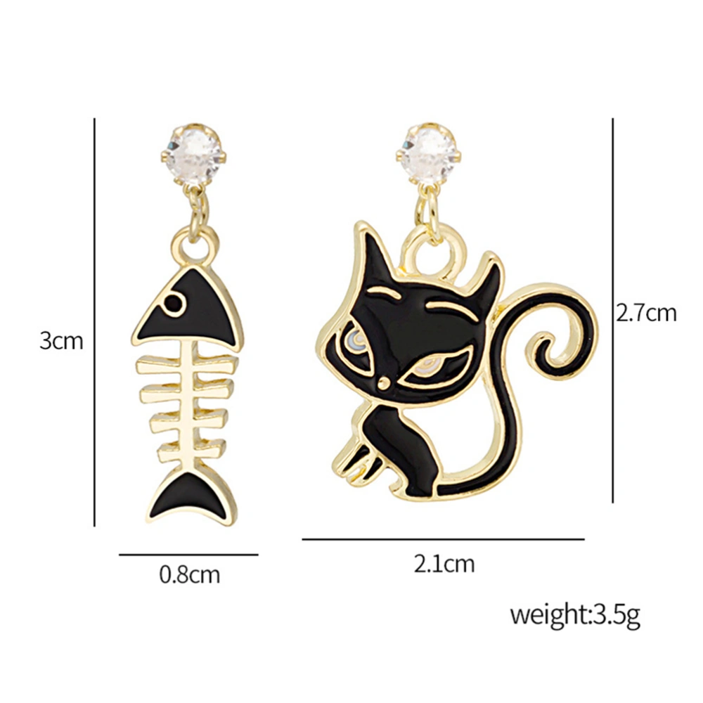 1 Pair Women Drop Earrings Cat Fish Bone Earrings Asymmetrical Earrings for Girls