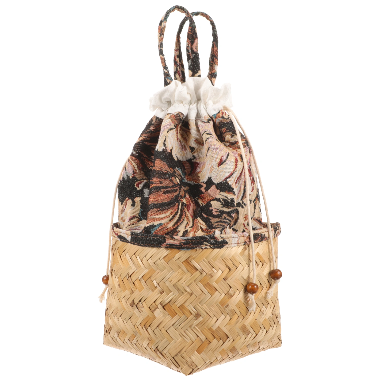 Reed Woven Storage Basket Decorative Picnic Basket Vintage Storage Basket with Drawstring