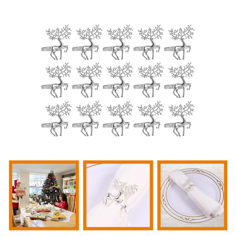 15Pcs Xmas Napkin Rings Christmas Serviette Buckles Metal Napkin Buckles Party Supplies