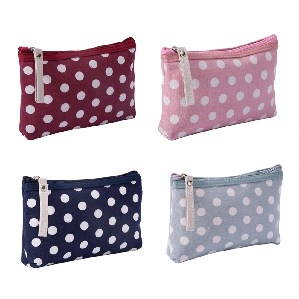 4pcs Multifunction Canvas Bag Zippered Coin Purse Dots Cloth Makeup Pouch Carrying Case (Random Color)