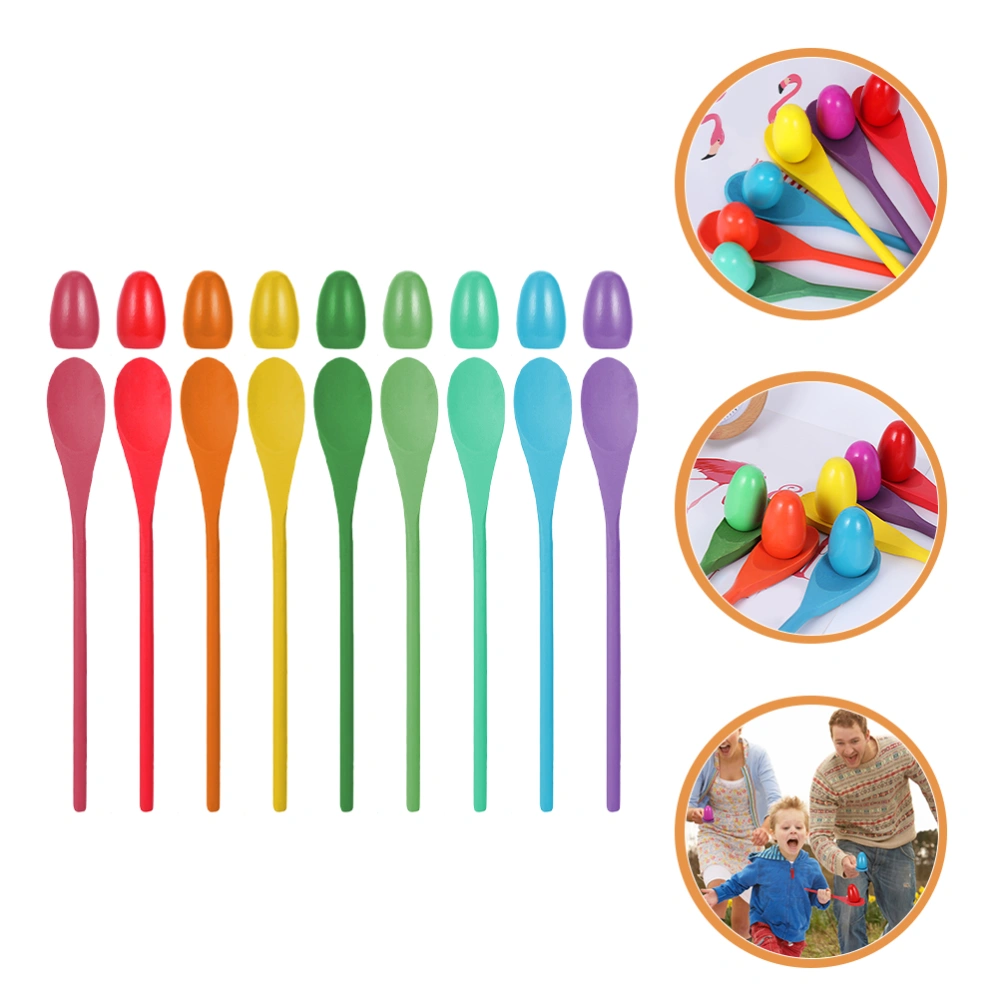 9 Sets Wood Egg Spoons Egg Spoon Race Game Supplies Outdoor Games Toys for Kids Adults