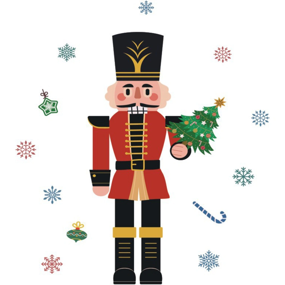 Christmas Nutcracker Window Cling Decorative Nutcracker Snowflake Refrigerator Sticker