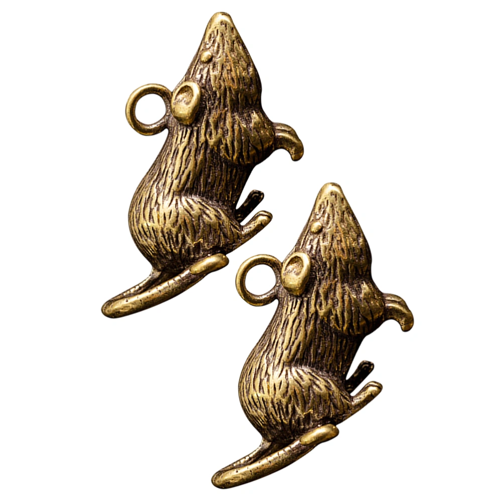 2pcs Brass Mouse Charm Pendants Retro Necklace Charms for DIY Jewelry Making