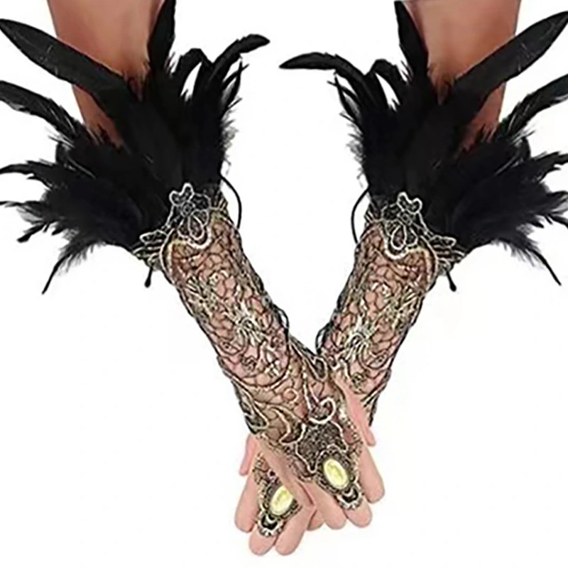 1 Pair Punk Style Lace Plumes Gloves Vintage Tying Gloves Lace Arm Gloves Tying Up Gloves