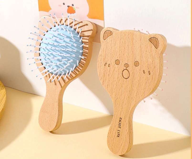 Hair Brush Detangling Brush Wooden Hair Styling Brush Cute Hair Comb for Women Teen Girls Random Color