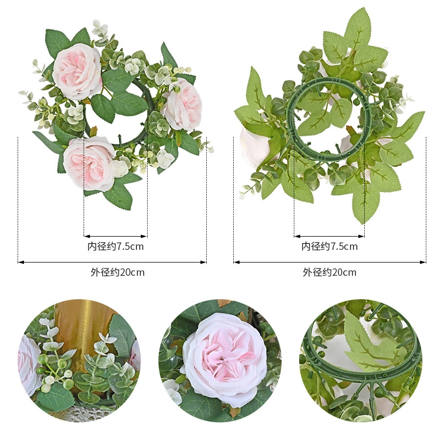 Candle Ring Artificial Rose Candle Wreath Decorative Table Centerpiece Wedding Flower Candle Ring