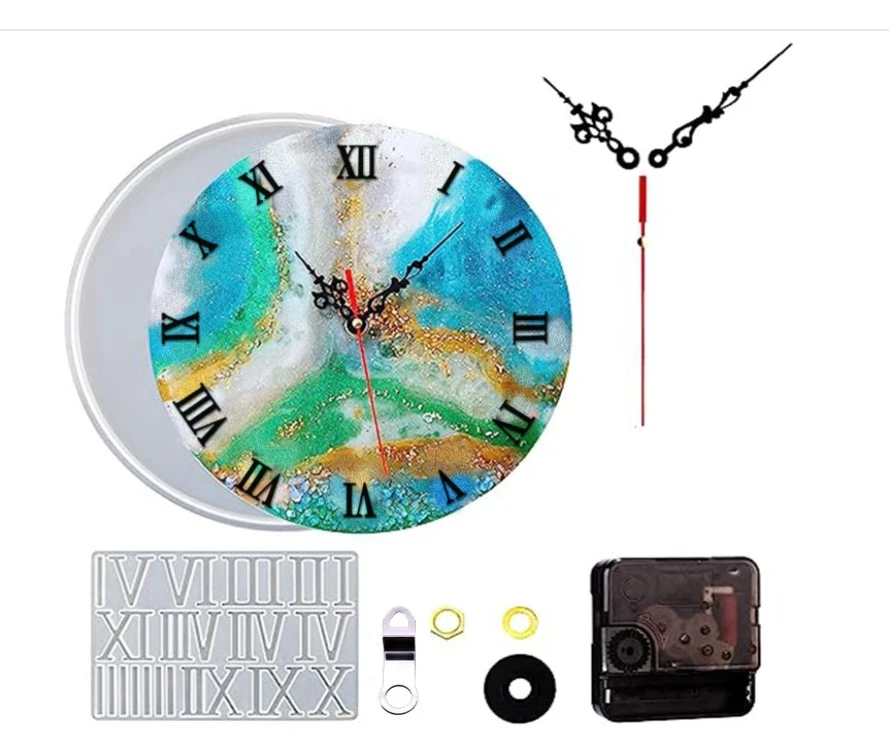 1 Set of Silicone Clock Mold Clock DIY Mold Flexible Clock Mold Roman Numerals Mold with Clock Mechanism