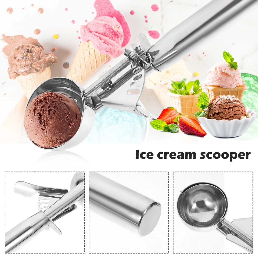 Stainless Steel Ice Cream Scoop with Trigger Cookie Scoop Meat Melon Baller Potato Spoon (Medium)