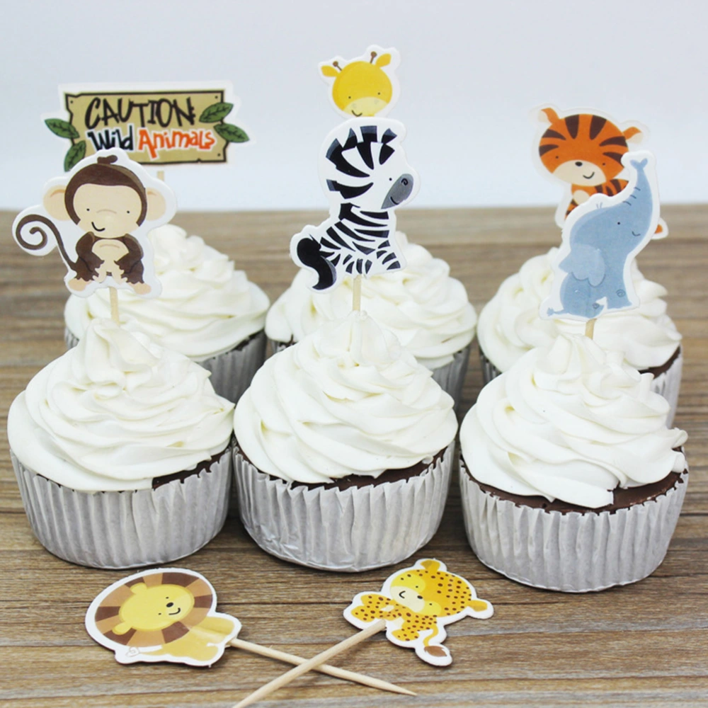 48PCS Zoo Animal Cake Toppers Decorative Cupcake Toppers Muffin Food Fruit Picks Party Favors Decoration