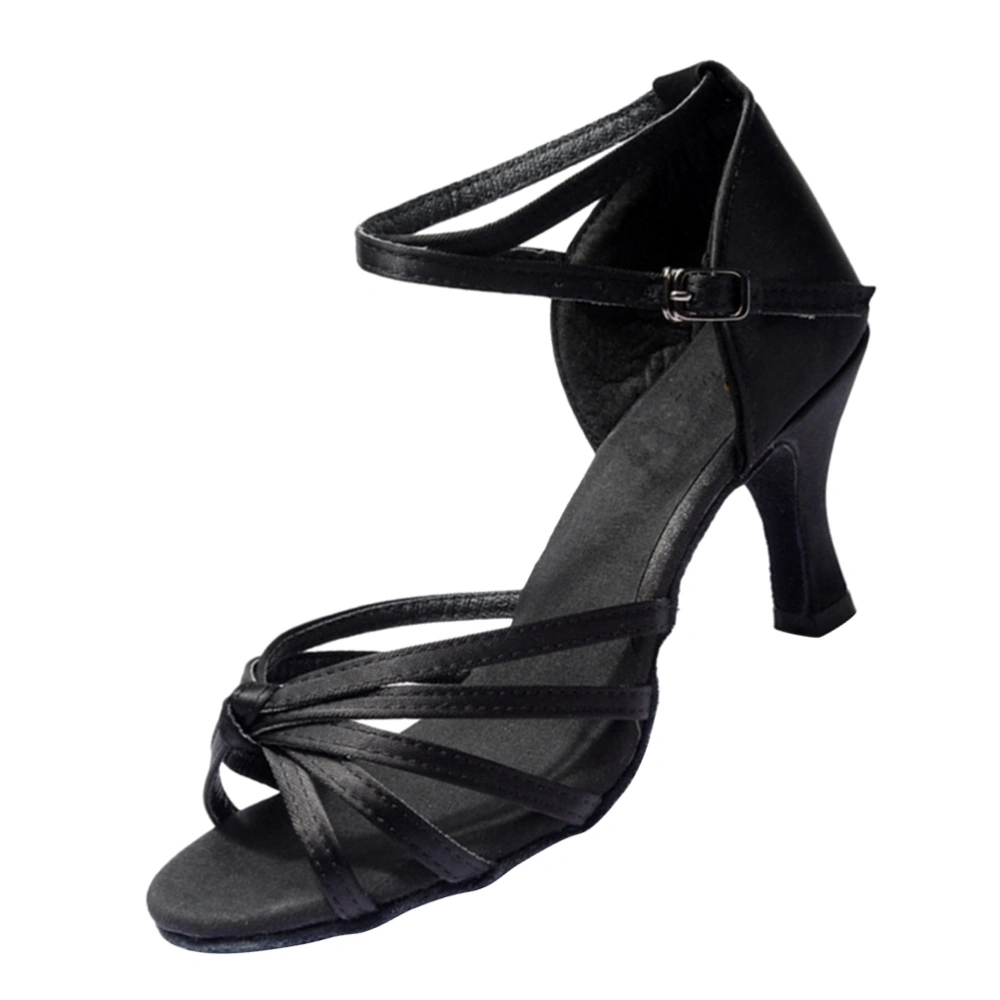 1 Pair of High-heeled Shoes Knotted Strap High Heels Latin Dancing Shoes for Lady - Size 35 (Black)