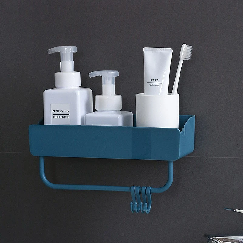 Bathroom Draining Storage Rack With Hook Punch Free Storage Shelf Wall Mounted Shelf