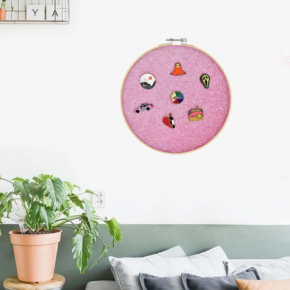 Round Badge Brooch Pennant Display Wall Hanging Pin Display Glitter Board Pin Holder Pin Collection Display Embroidery (Pink)