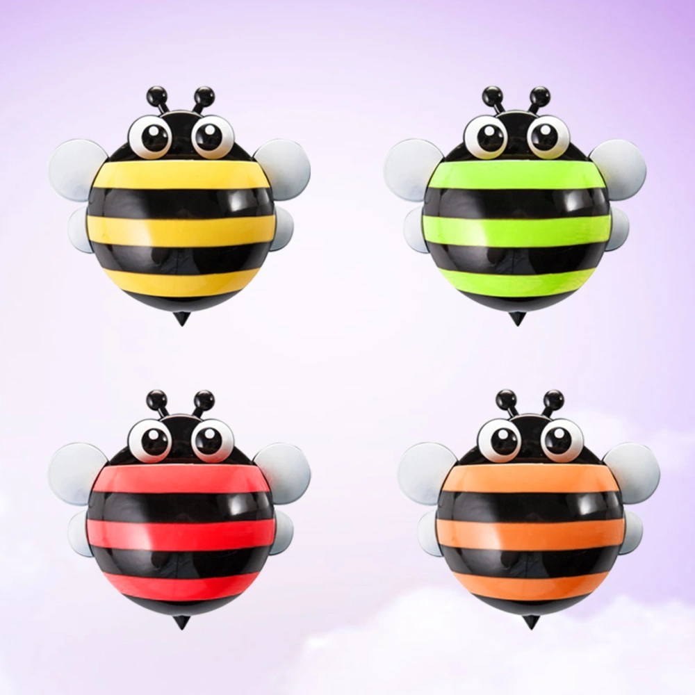 4pcs Creative Cartoon Honeybee Kids Wall Suction Cup Mount Toothbrush Toothpaste Holder Pencil Pen Container Box Travel Organizer(Random Color)