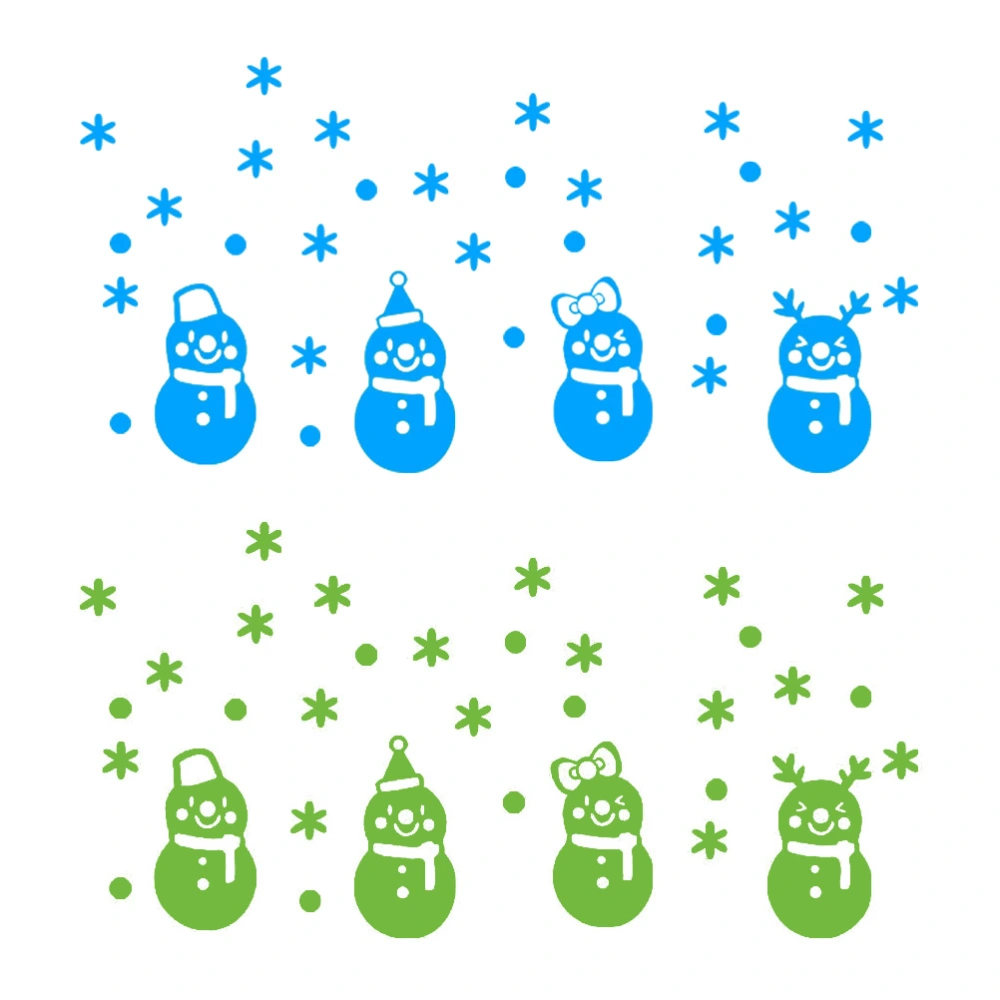 2 Sheets Luminous Wall Stickers Christmas Night Light Snowman Shape Creative Carved Fluorescent Wall Stickers Festival Wall Stickers (Green Luminous and Blue Luminous Sticker)