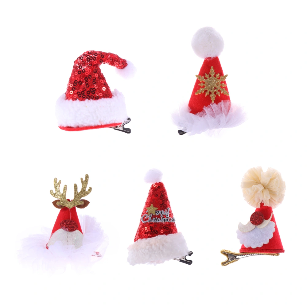 5pcs Christmas Hat Hair Clips Sequin Barrettes Hairpins Clip Party Hair Accessories for Kids Adult