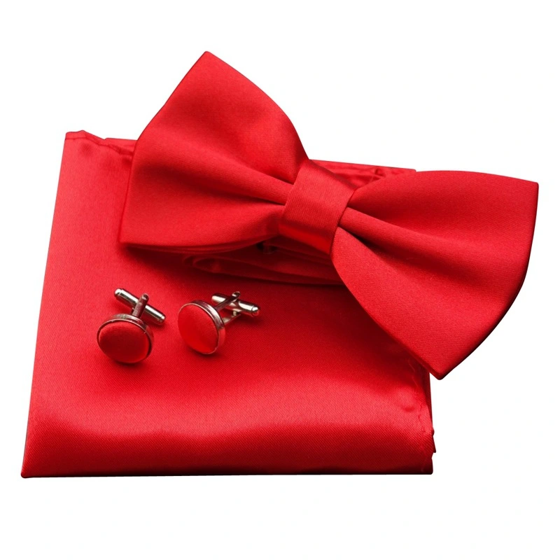 1 Set Mens Handkerchief Satin Bow Tie Shirt Cufflinks Fashionable Costume Accessories for Groom