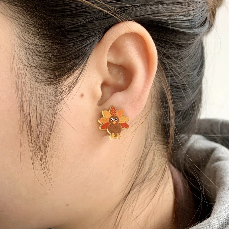 1 Pair Thanksgiving Day Turkey Earrings Cute Turkey Earrings Jewelry Women Stud Earrings