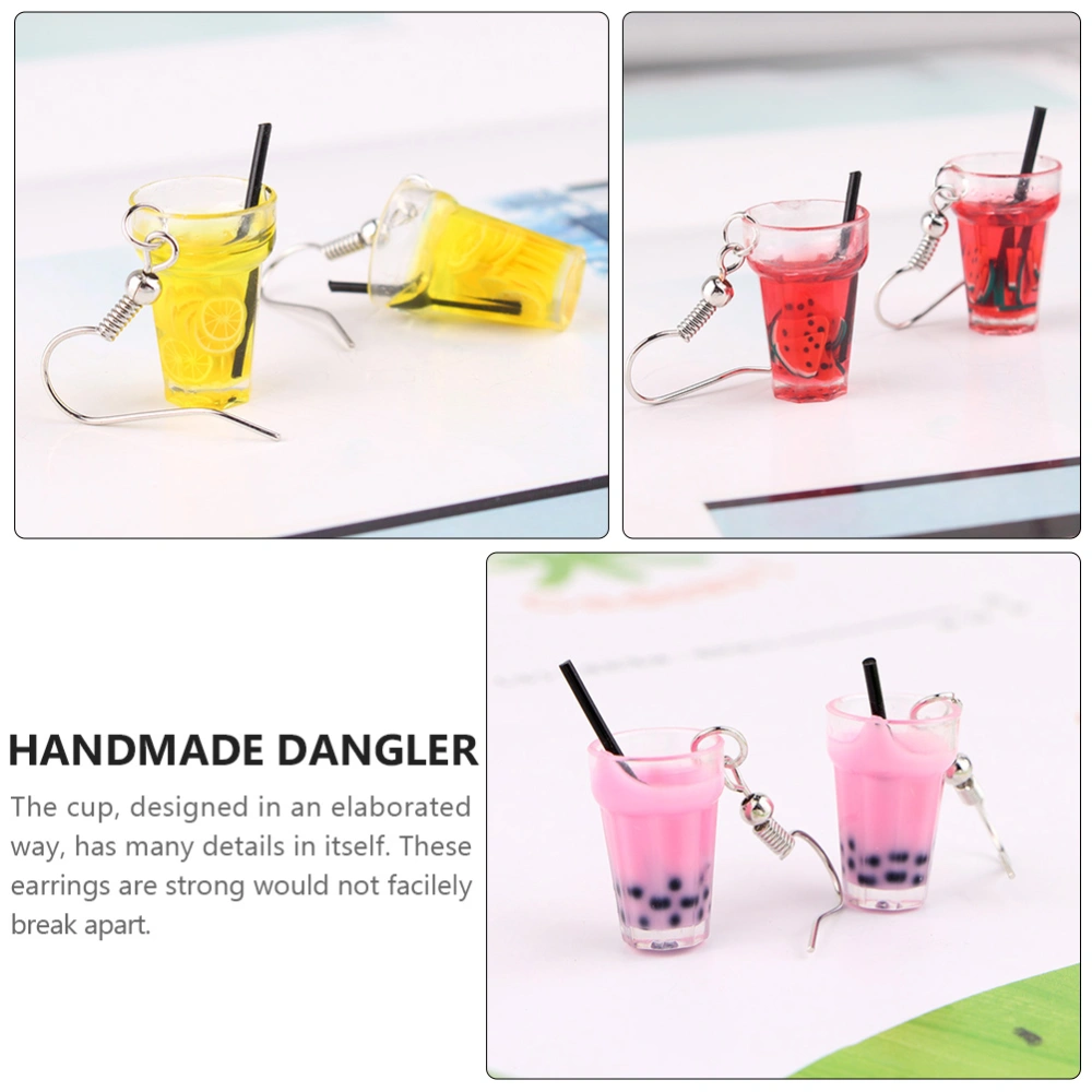 6 Pairs Simulation Fun Fruit Cup Earring Drink Bottle Earrings Juice Mug Eardrop