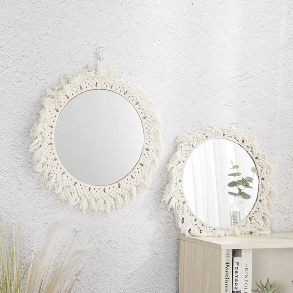 1pc Cotton Rope Woven Mirror Hand-Woven Tapestry Makeup Mirror (Random Style)