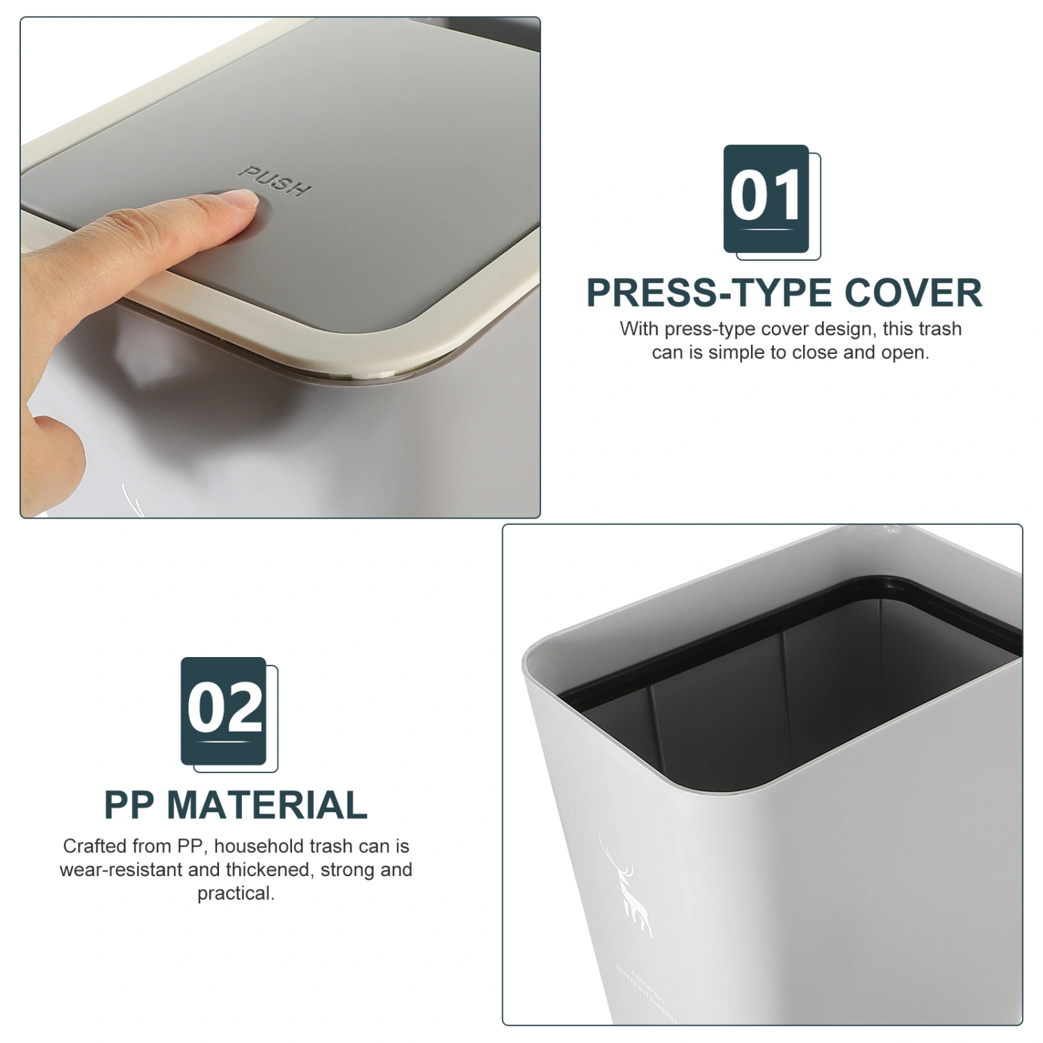 Household Push Type Trash Can Large-capacity Waste Bin Bathroom Wastepaper Bucket With Lid