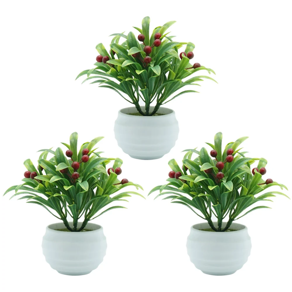 3pcs  Faux Potted Plants Artificial Potted Plant Decoration Office Home Fake Bonsai