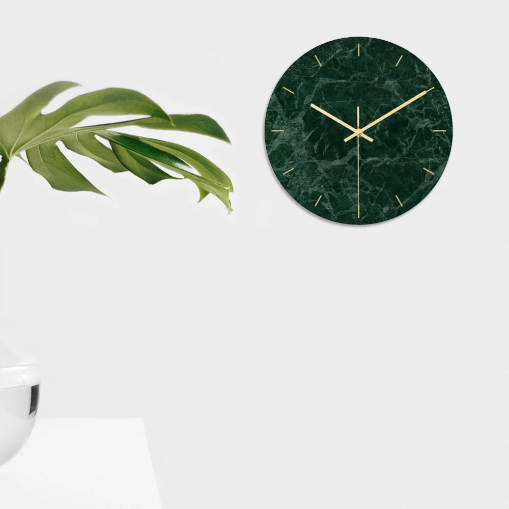 1pc Modern Wall Clock UV Printing Dark Green Marble Grain Decor Wall Clock Acrylic Clock without Battery for Office