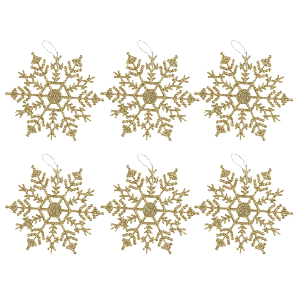 12pcs Christmas Snowflake Hanging Decors Christmas Tree Hanging Decoration 10CM Plastic Flash Powder Snowflake for Home Party Office Golden