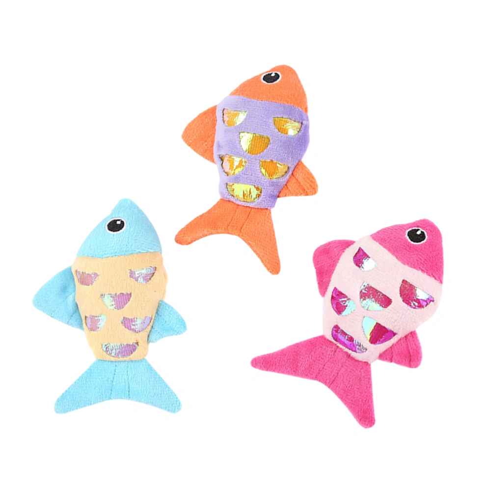 3pcs Adorable Pet Playing Toys Plush Fish Toy Cat Sound Paper Toy Kitten Teaser (Random Color)