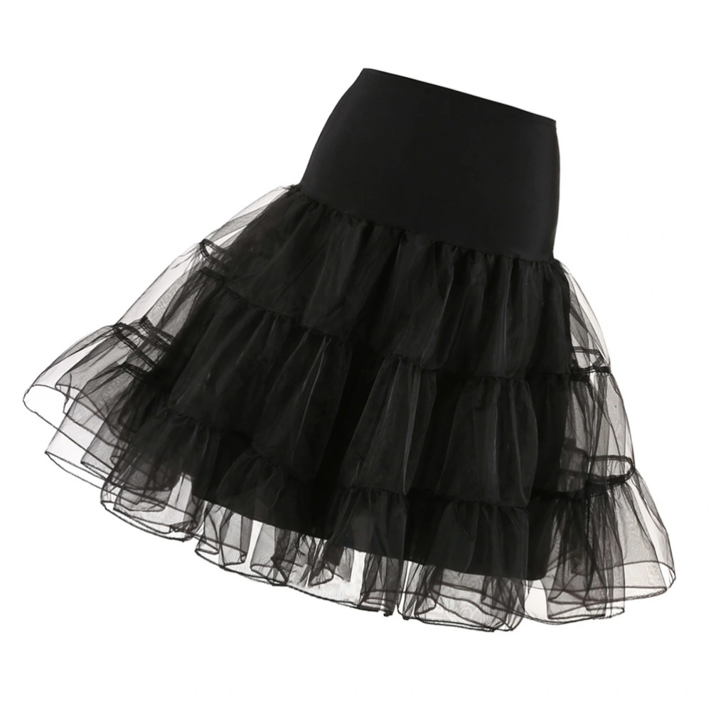 Black Women Hoopless Petticoat Retro Underskirt Tutu Skirt Crinoline Dress Showing Stage Costume for Cosplay Dance Wedding Dress- Size L