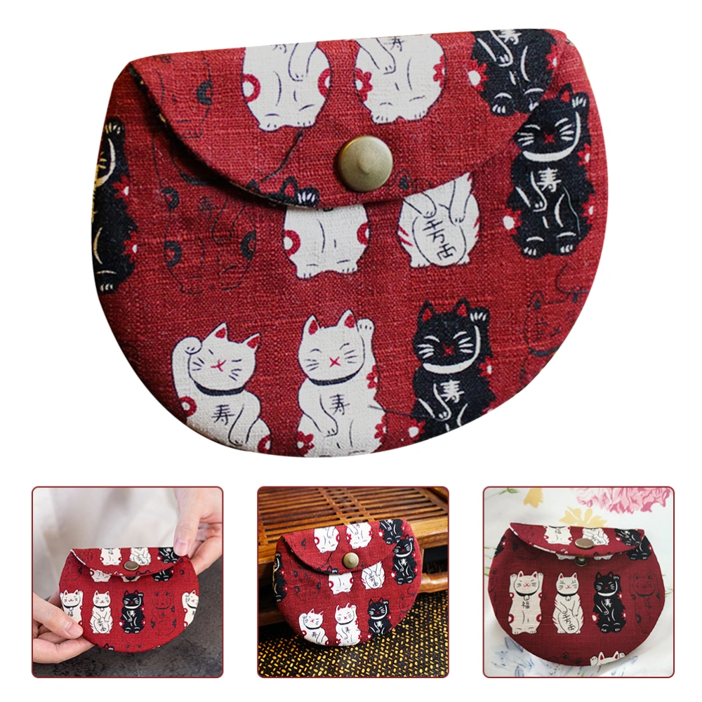 Japanese Style Change Purse Fortune Cat Pattern Storage Bag Change Cards Storage Bag