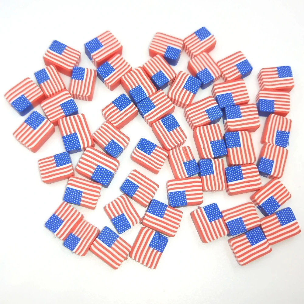 100 pcs American Flag Spacer Beads Square Shape Spacer Beads DIY Bracelet Spacer Beads