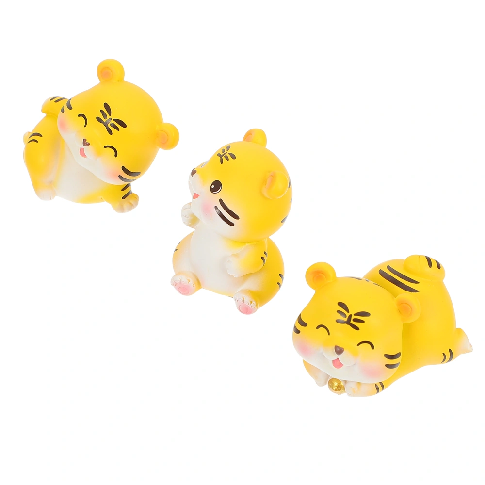 3pcs Resin Tiger Figurines Adorable Car Ornaments Tiger Shaped Mascot Ornaments